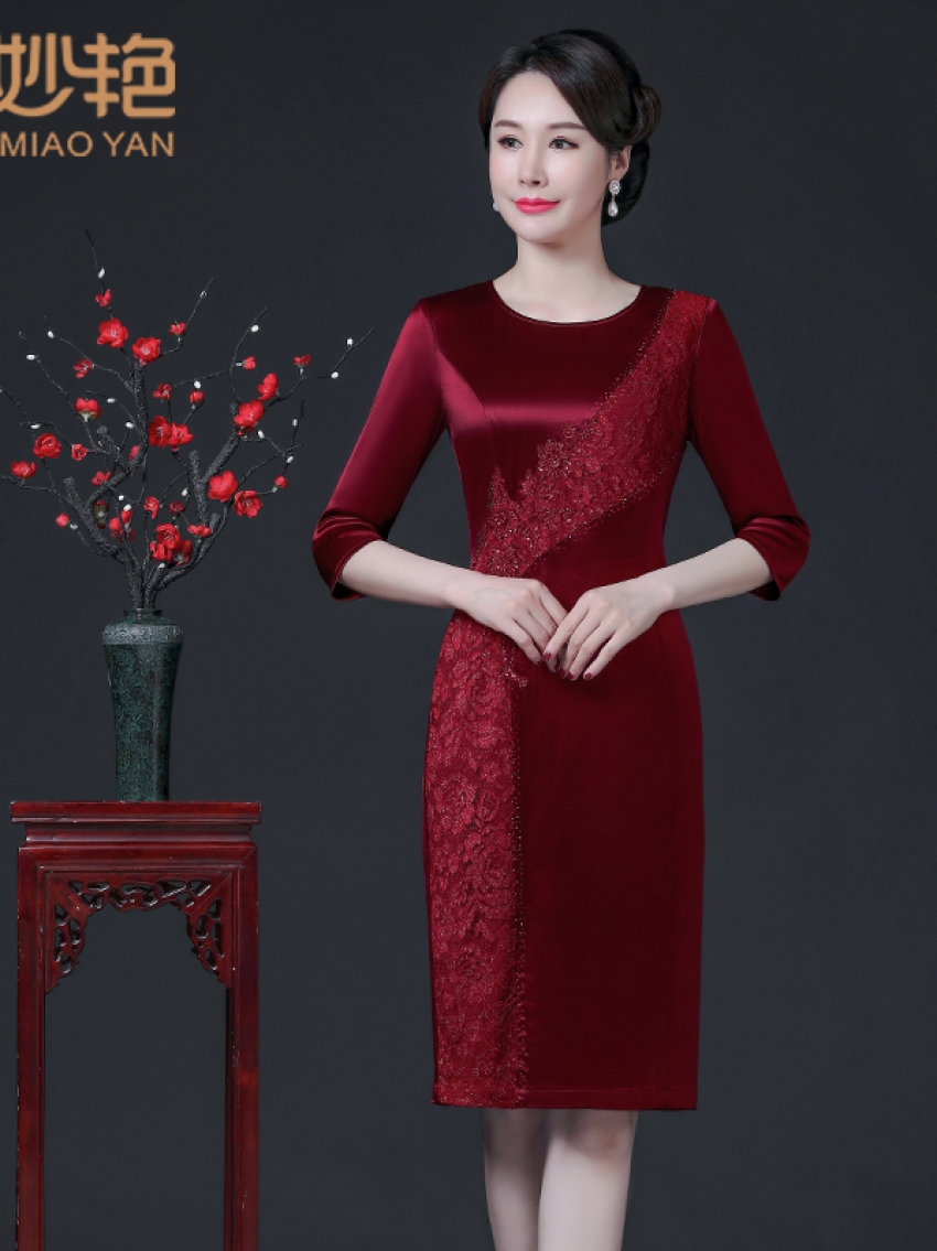 69271喜妈妈秋季醋酸缎连衣裙